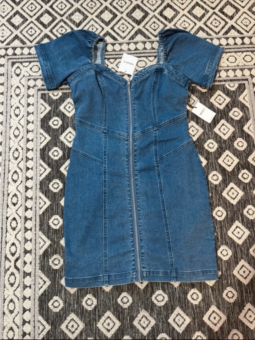 Forever 21 Blue Denim Mini Dress with Front Zip